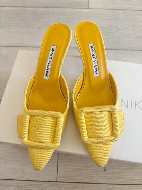 Manolo Blahnik Shoes - Manolo Blahnik Yellow Pointed Buckle Mules size 35